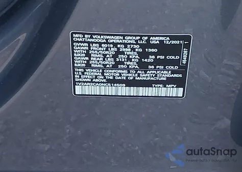 2022 Volkswagen Atlas 3.6L V6 Sel R-Line from USA, damaged, VIN 1V2AR2CA0NC514509